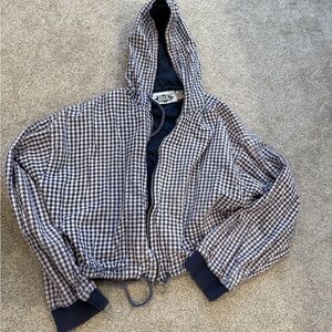 Cropped Blue and White Checkered Hoodie